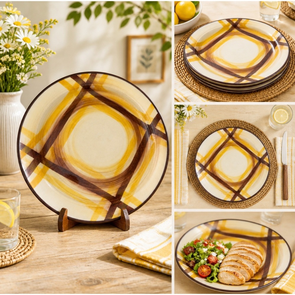 Vernonware Organdie Metlox Poppytrail Vernon Kilns 10" Dinner Plate USA Set of 3